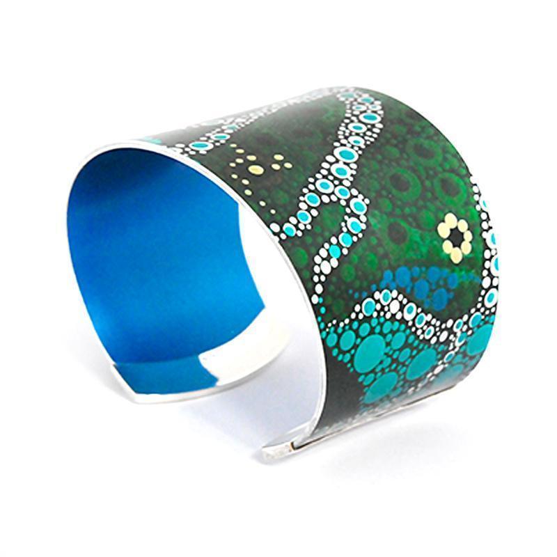 aboriginal jewellery-ARK02 Willie Creek Dreaming Cuff-Jewellery-Arkeria Rose Armstrong-Cuff Tapered-Sterling Silver-Occulture