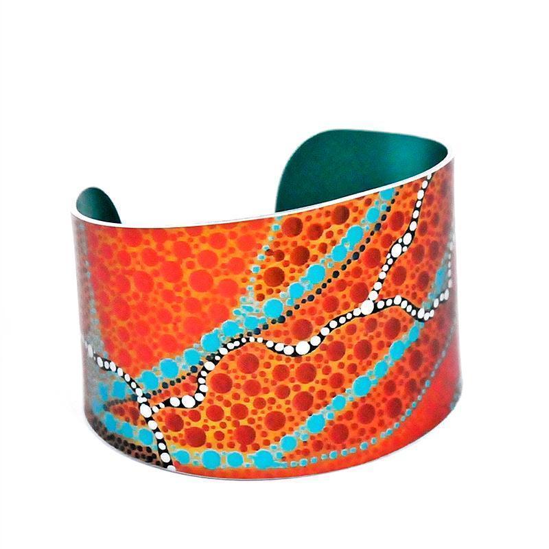 aboriginal jewellery-ARK03 Kimberley Spirit Dreaming Cuff-Jewellery-Arkeria Rose Armstrong-Cuff Tapered-Bare-Occulture