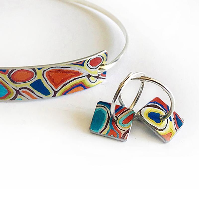 aboriginal jewellery-AWA19 Mina Mina Dreaming Hoop Offcuts-Jewellery-Judy Napangardi Watson-Earrings Hoop Offcuts-Sterling Silver-Occulture