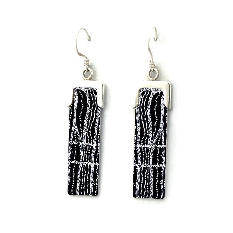 aboriginal jewellery-AWA23 Womens Dreaming Earrings-Jewellery-Dorothy Napangardi-Earrings Rectangle-Sterling Silver-Occulture