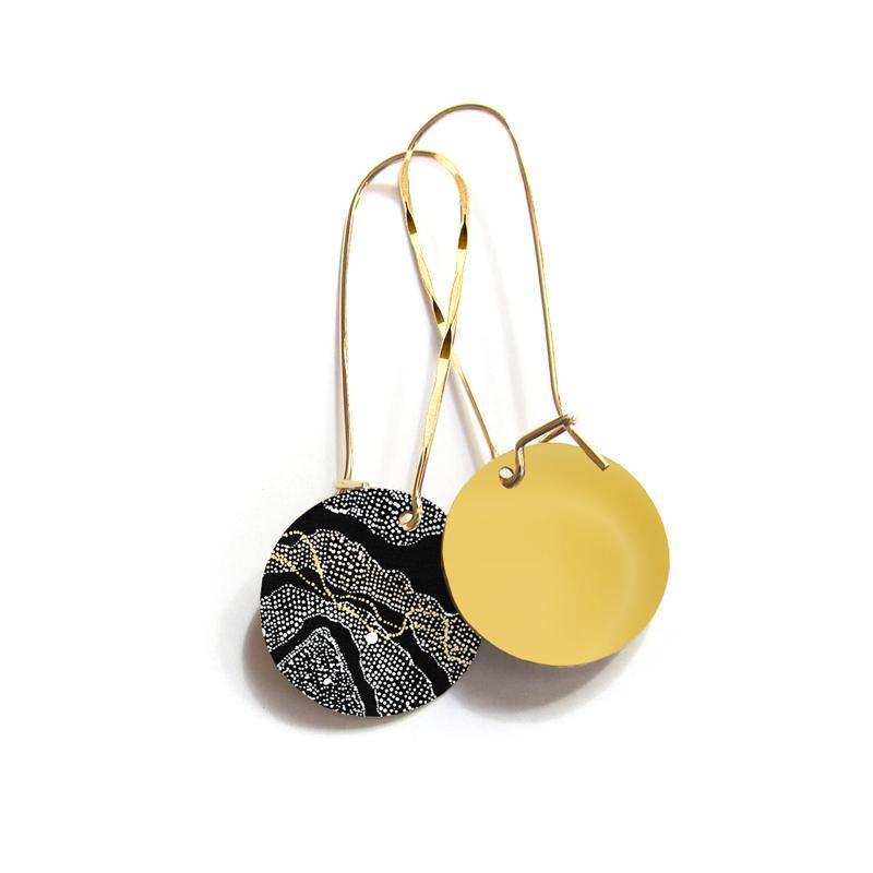 aboriginal jewellery-WAR05 Water Dreaming-Jewellery-Julie Nangala Robertson-Earrings Round Gold-Gold-Filled-Occulture
