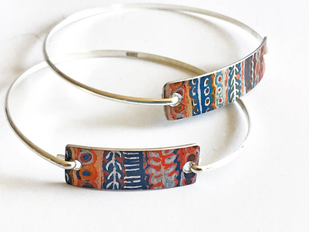 aboriginal jewellery-WAR11 Two Dog Dreaming Bracelet-Jewellery-Murdie Nampijinpa Morris-Bracelet Rectangle Small-Sterling Silver-Occulture