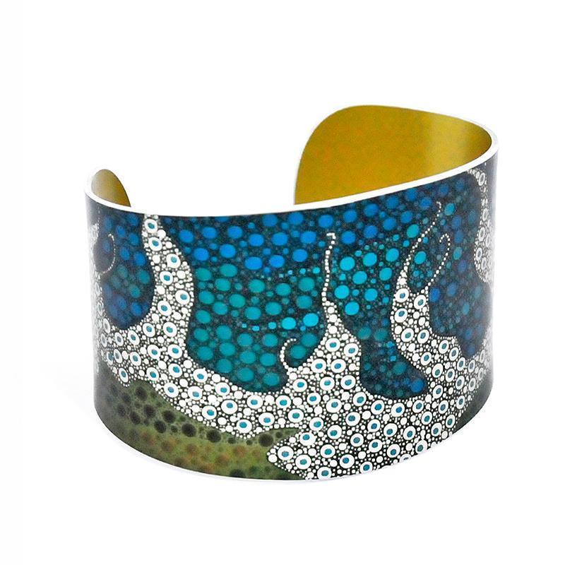 aboriginal jewellery-ARK01 Water Dreaming Cuff-Jewellery-Arkeria Rose Armstrong-Cuff Tapered-Bare-Occulture