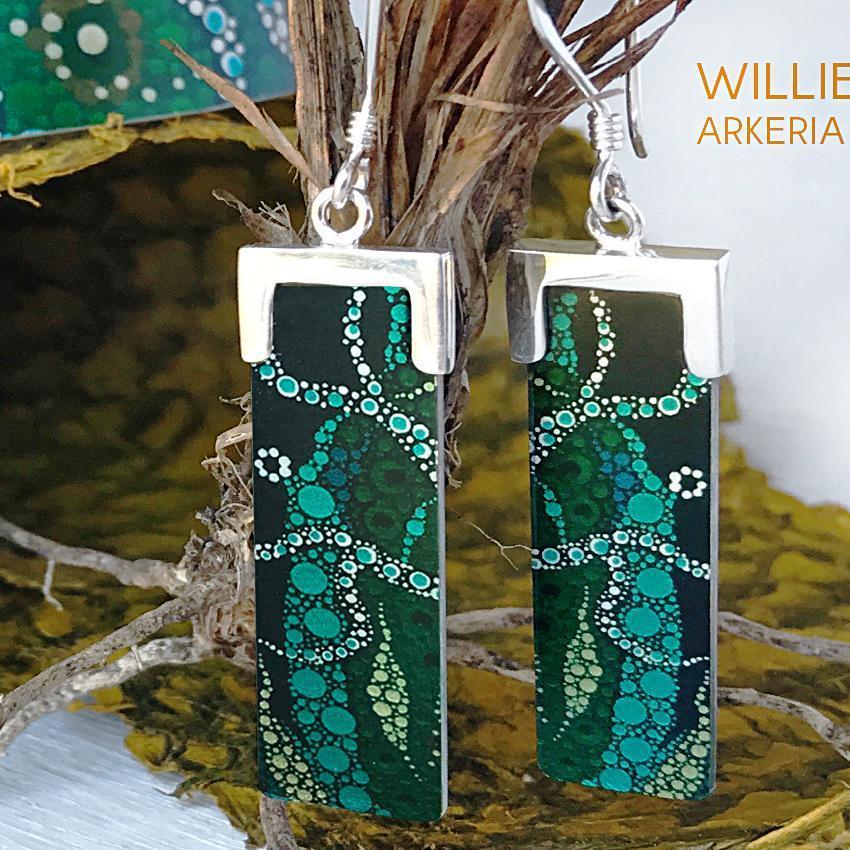aboriginal jewellery-ARK02 Willie Creek Dreaming Earrings-Jewellery-Arkeria Rose Armstrong-Earrings Rectangle-Sterling Silver-Occulture