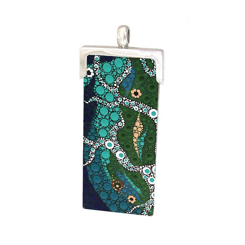 aboriginal jewellery-ARK02 Willie Creek Dreaming-Jewellery-Arkeria Rose Armstrong-Pendant Rectangle-Sterling Silver-Occulture