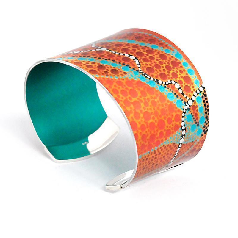 aboriginal jewellery-ARK03 Kimberley Spirit Dreaming Cuff-Jewellery-Arkeria Rose Armstrong-Cuff Tapered-Sterling Silver-Occulture