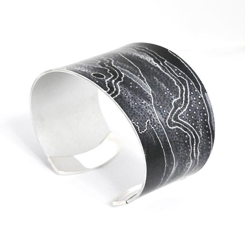 aboriginal jewellery-ARK04 Dharriwaa Dreaming Cuff-Jewellery-Arkeria Rose Armstrong-Cuff Tapered-Sterling Silver-Occulture