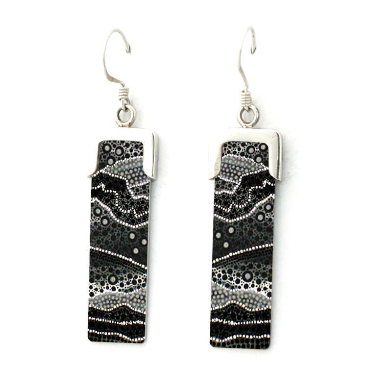 aboriginal jewellery-ARK04 Dharriwaa Dreaming-Jewellery-Arkeria Rose Armstrong-Earrings Rectangle-Sterling Silver-Occulture