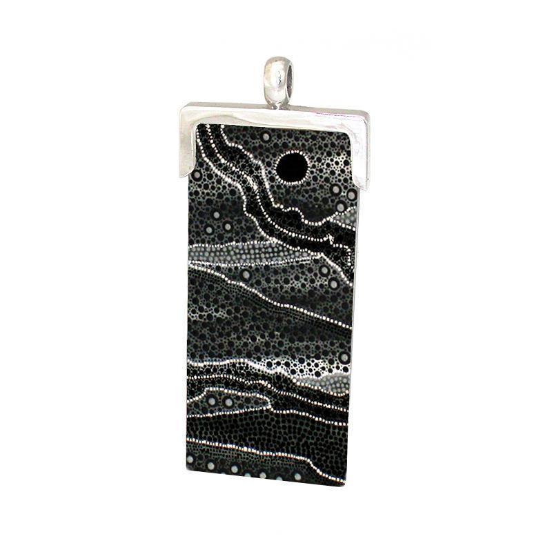 aboriginal jewellery-ARK04 Dharriwaa Dreaming-Jewellery-Arkeria Rose Armstrong-Pendant Rectangle-Sterling Silver-Occulture