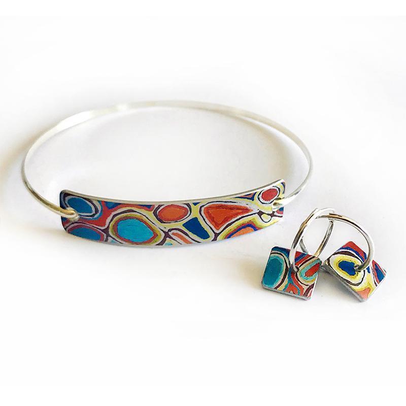 aboriginal jewellery-AWA19 Mina Mina Dreaming-Jewellery-Judy Napangardi Watson-Bracelet Rectangle Large-Sterling Silver fittings-Occulture