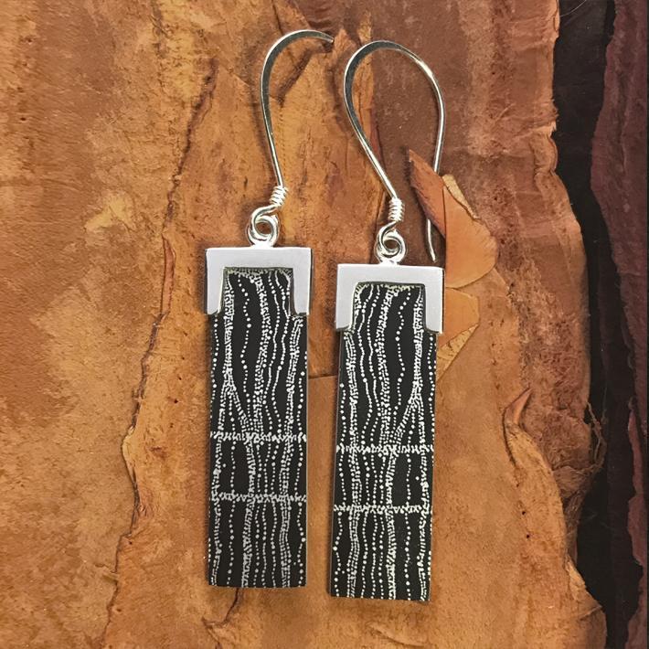 aboriginal jewellery-AWA23 Womens Dreaming Earrings-Jewellery-Dorothy Napangardi-Earrings Rectangle-Sterling Silver-Occulture