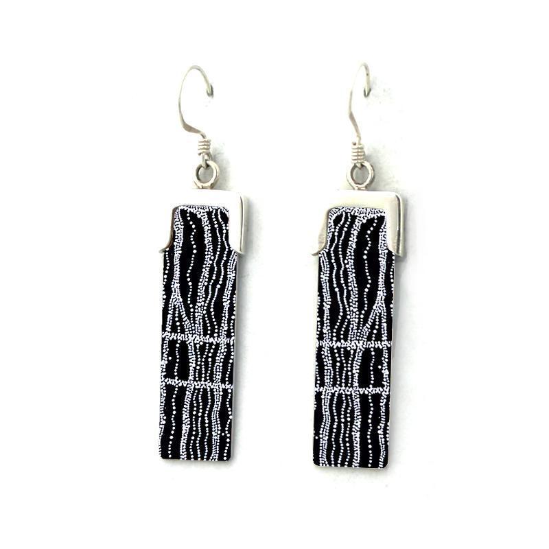 aboriginal jewellery-AWA23 Womens Dreaming-Jewellery-Dorothy Napangardi-Earrings Rectangle-Sterling Silver-Occulture