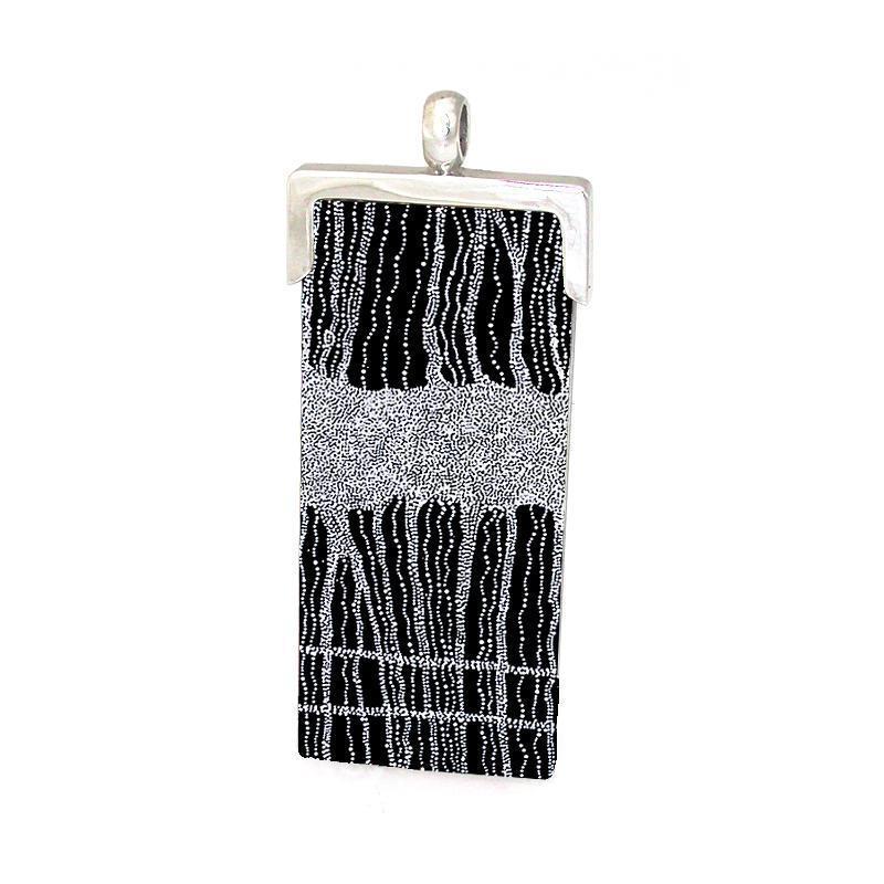 aboriginal jewellery-AWA23 Womens Dreaming-Jewellery-Dorothy Napangardi-Pendant Rectangle-Sterling Silver-Occulture