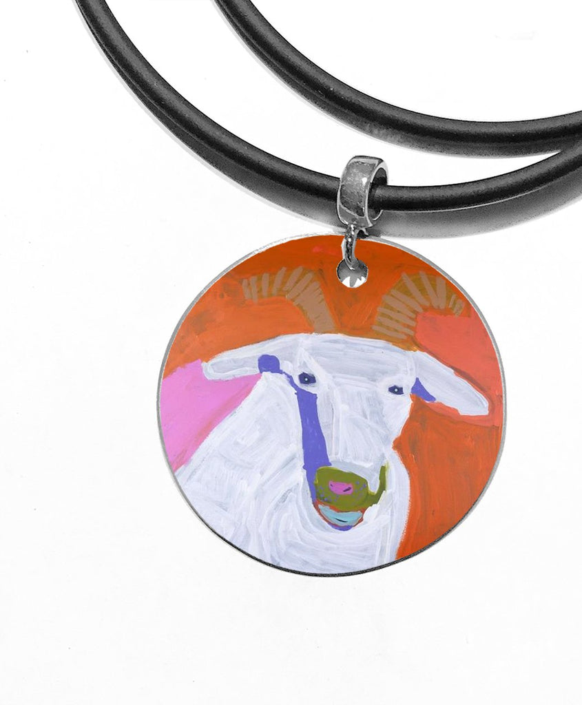 aboriginal jewellery-DD07 Goat of Yuendumu Pendant-Jewellery-Karen Napaljarri Barnes-Pendant Dog tag Round-Sterling Silver-Occulture