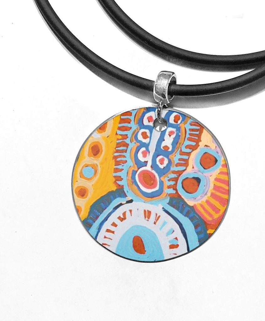 aboriginal jewellery-WAR11 Two Dog Dreaming-Jewellery-Murdie Nampijinpa Morris-Pendant Dog Tag Round-Sterling Silver-Occulture
